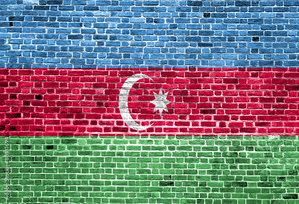 Flag of Azerbaijan painted on brick wall, background texture Flag of Azerbaijan painted on brick wall, background texture