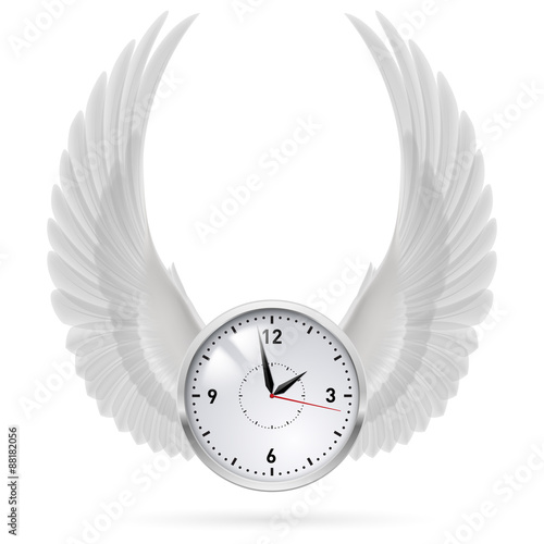 White clock. White wings.