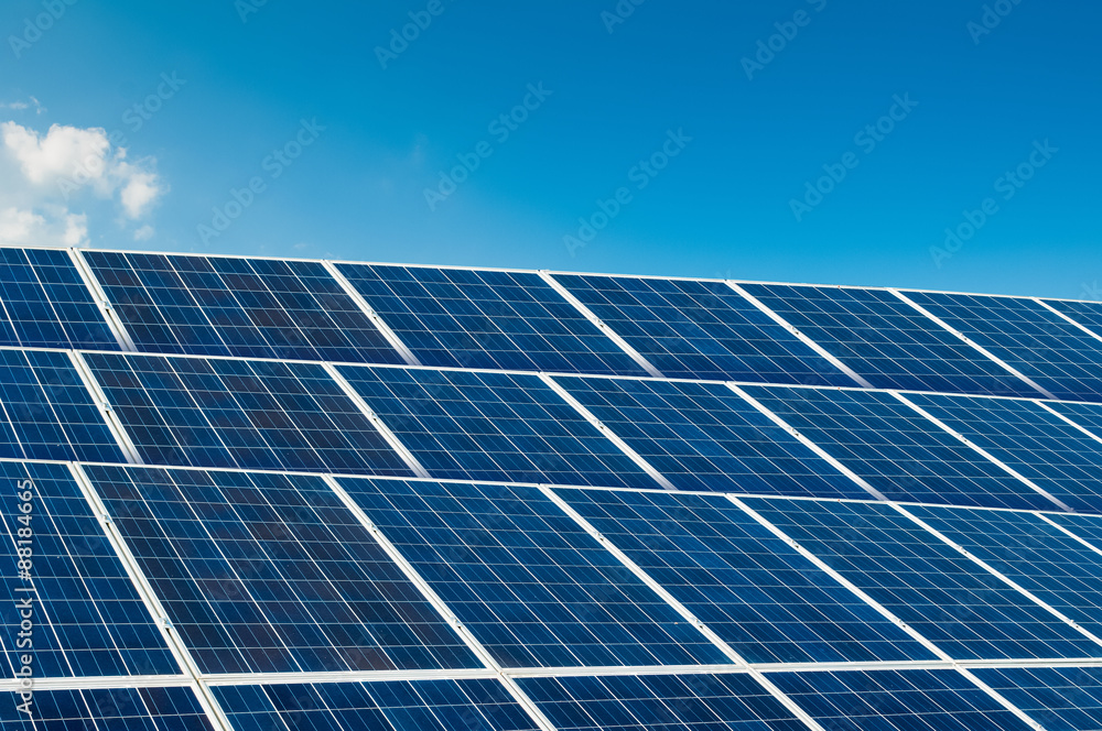 Solar panels on blue sky with copy space Solar panels on blue sky with copy space