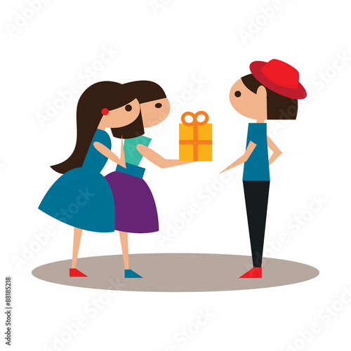 Flat with shadow icon and mobile application Giving gifts