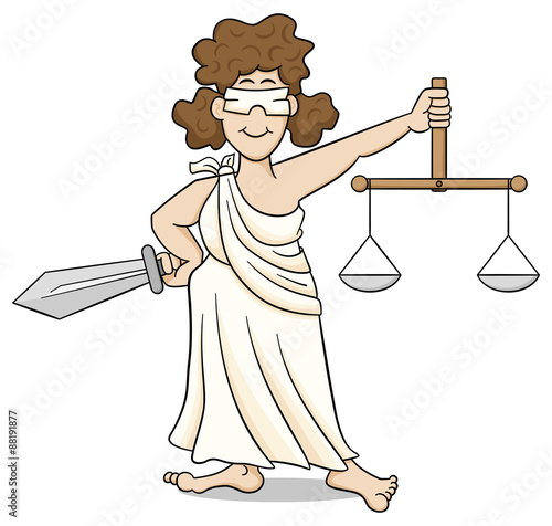 Cartoon Justitia auf weißem Hintergrund
