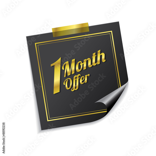 1 Month Offer Golden Sticky Notes Vector Icon Design