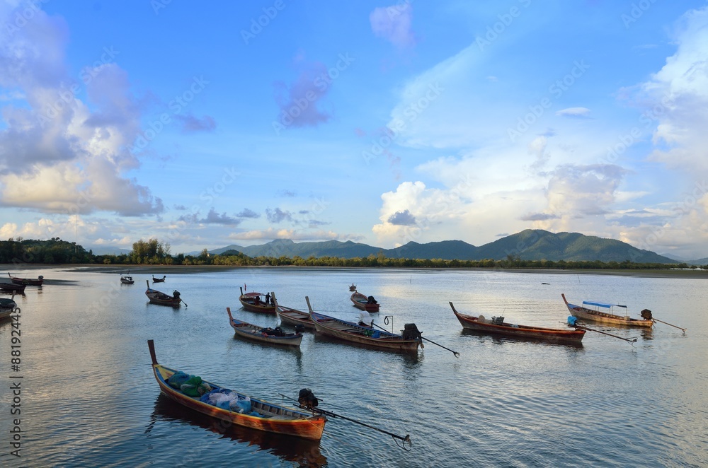 Fototapeta premium fisherman rowing at Krabi, Thailand