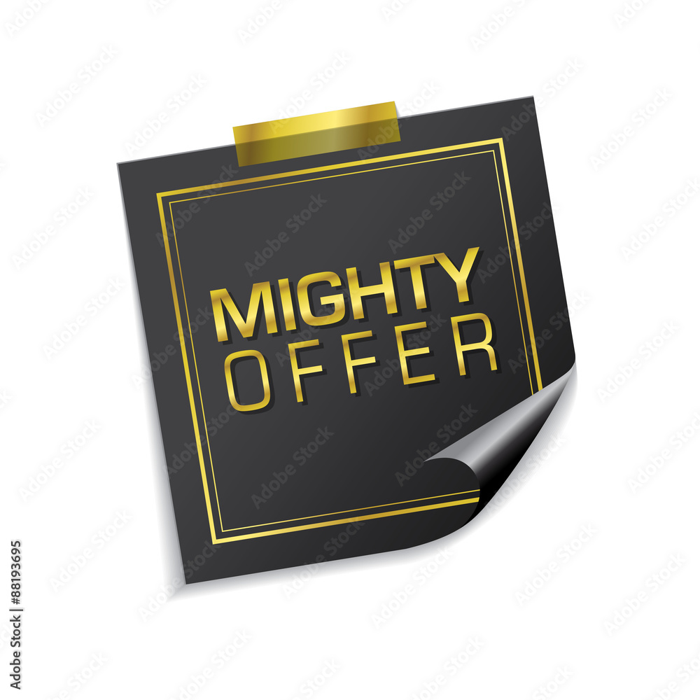 Mighty Offer Golden Sticky Notes Vector Icon Design Mighty Offer Golden Sticky Notes Vector Icon Design