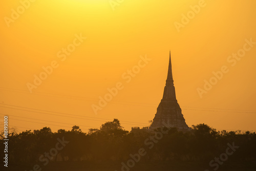 Sunset scene of white pagoda