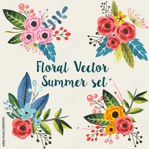 Carta da parati Stile Shabby Chic - Carta da parati Vector floral bouquet invitation set
