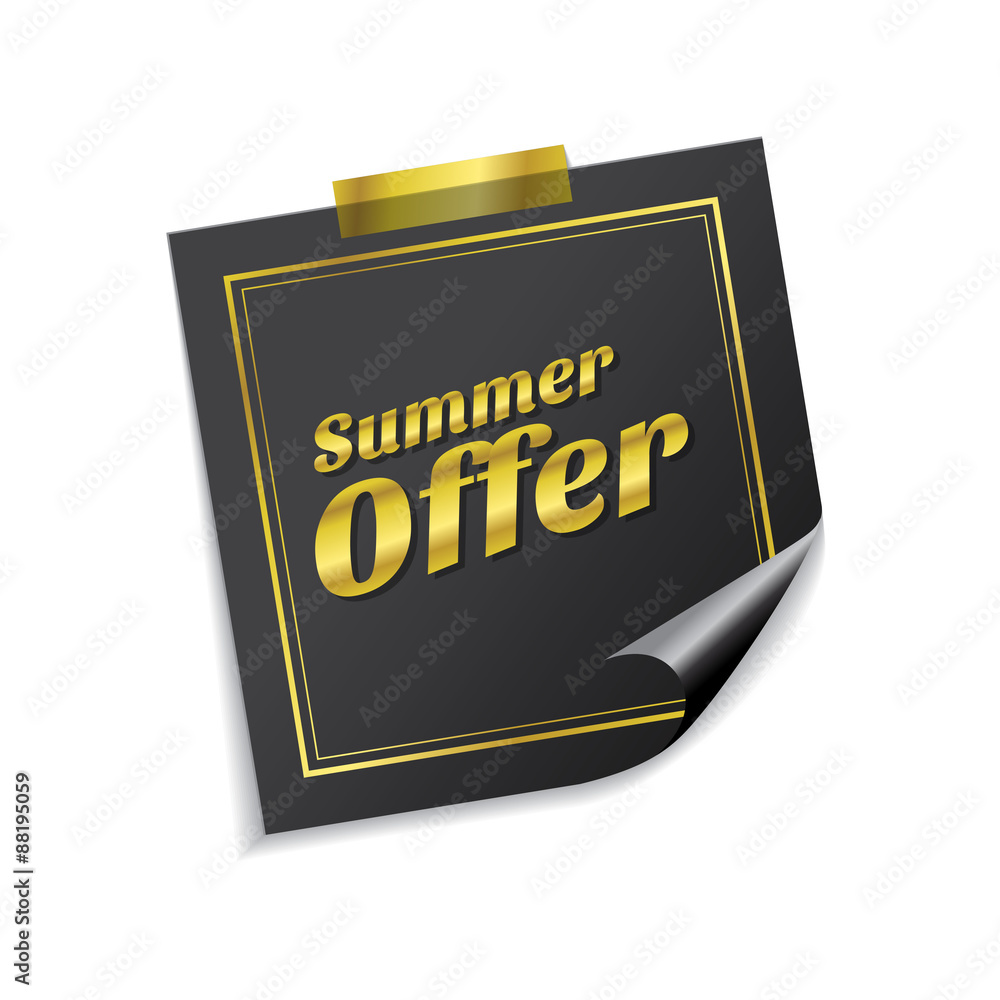 Summer Offers Golden Sticky Notes Vector Icon Design