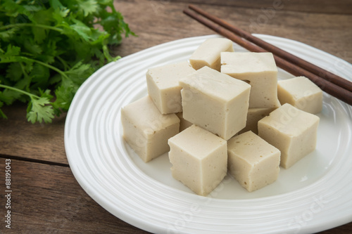 Tofu cubes on plate