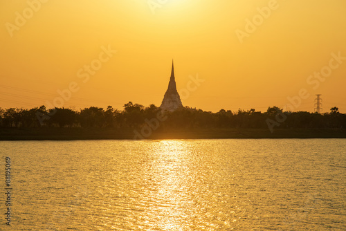 Sunset scene of white pagoda © martinhosmat083