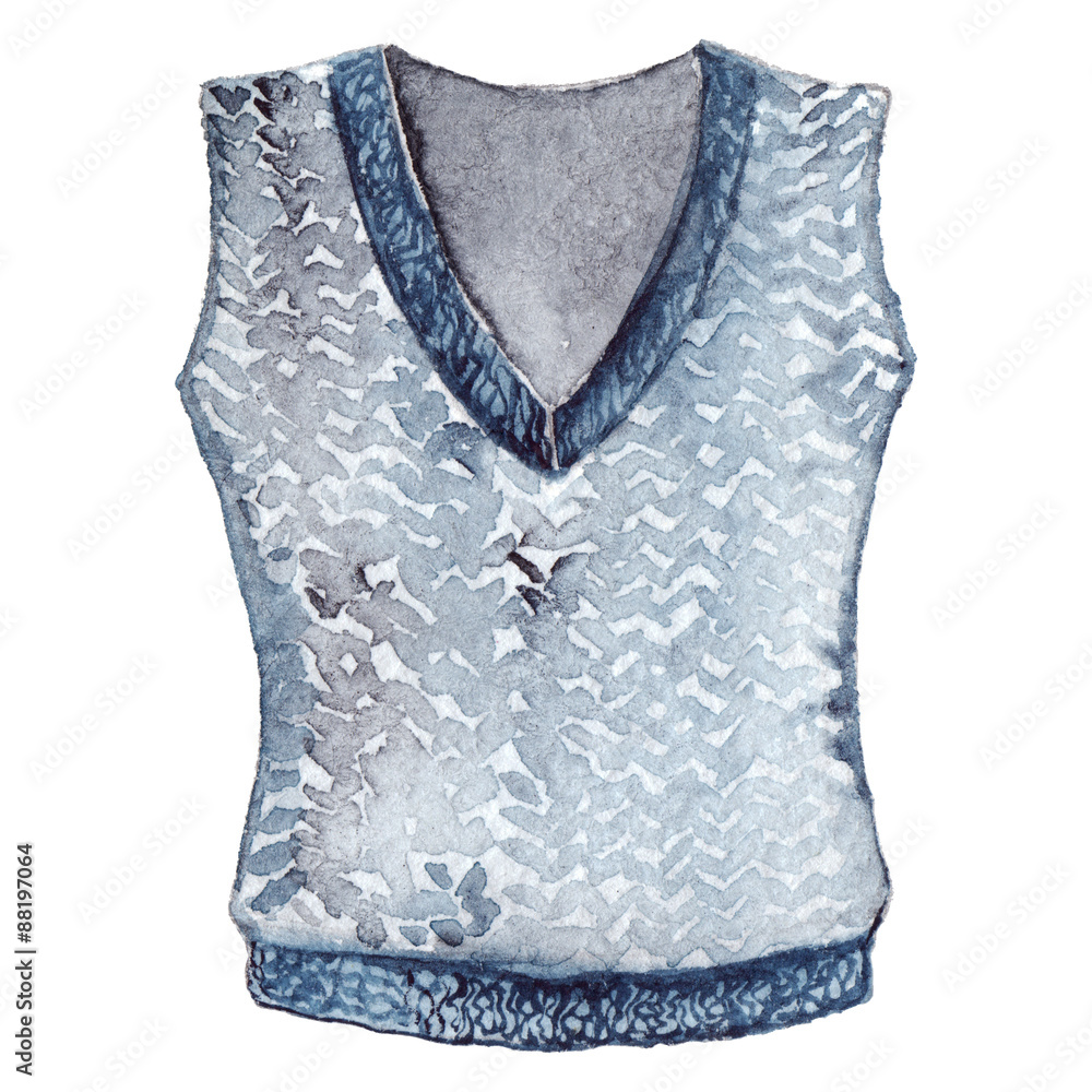Watercolor gray grey vest knitted isolated Watercolor gray grey vest knitted isolated