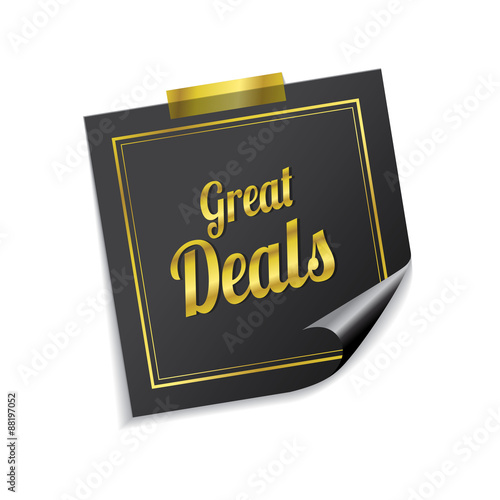 Great Deals Golden Sticky Notes Vector Icon Design