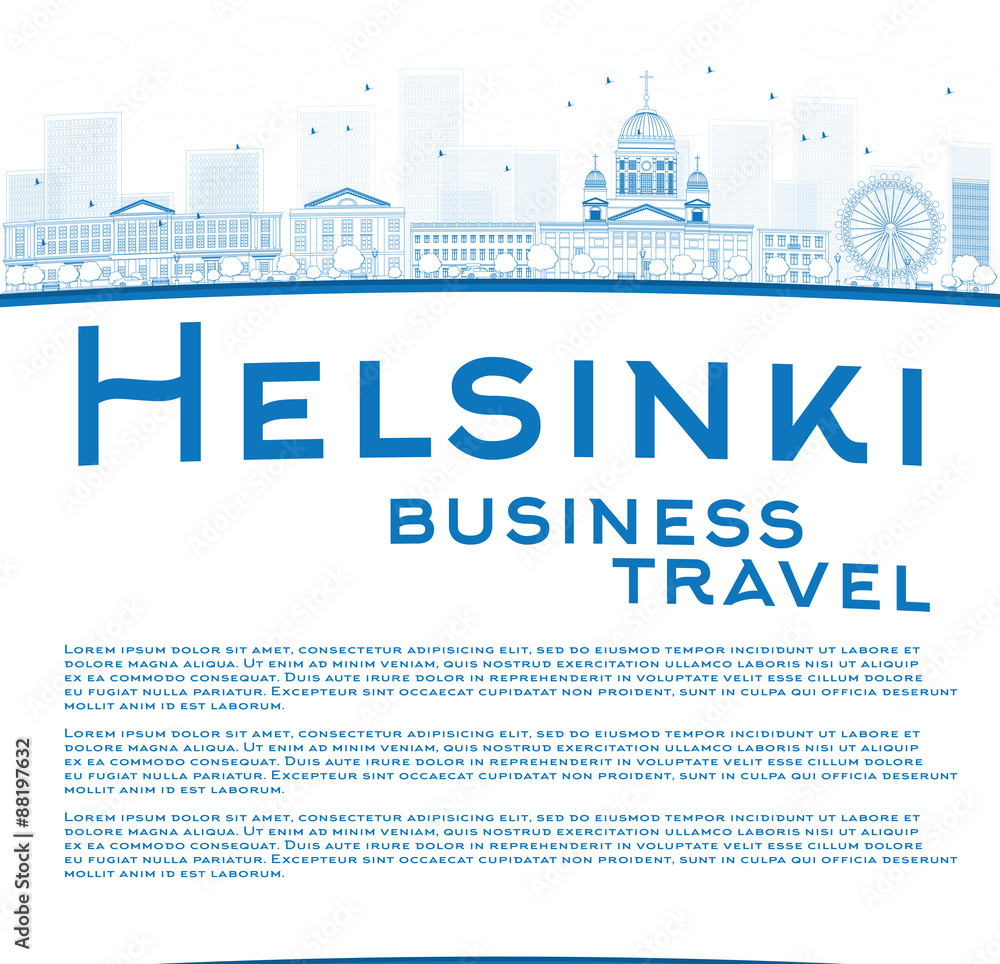 Outline Helsinki skyline and copy space