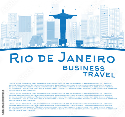 Outline Rio de Janeiro skyline with blue buildings and place for