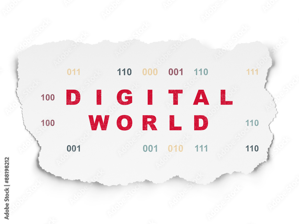 Information concept: Digital World on Torn Paper background Information concept: Digital World on Torn Paper background
