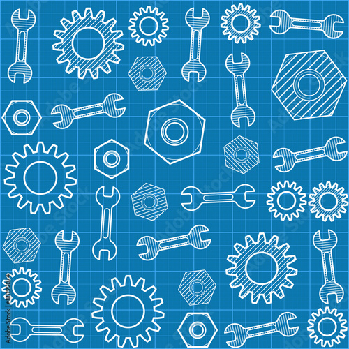 Vector seamless pattern with a wrench and gears.