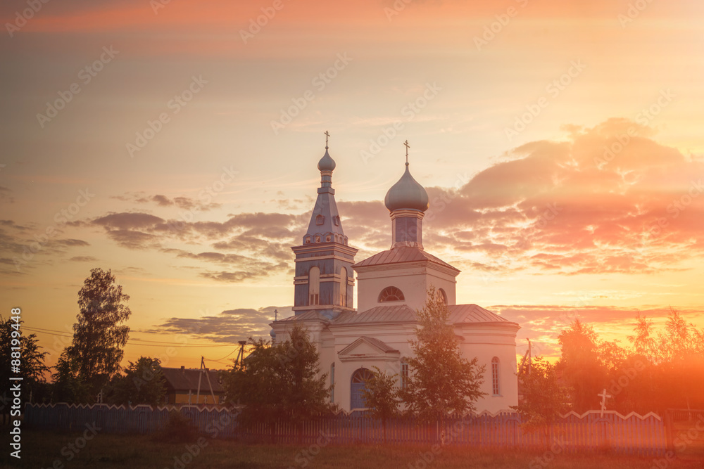 Orthodox church at sunset