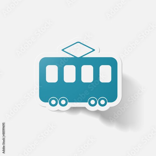 Paper clipped sticker: tram