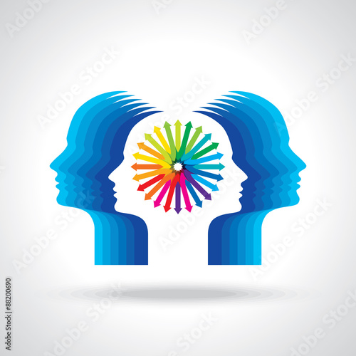 Thoughts and options. vector illustration of head with arrows