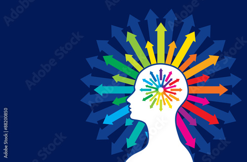 Thoughts and options. vector illustration of head with arrows