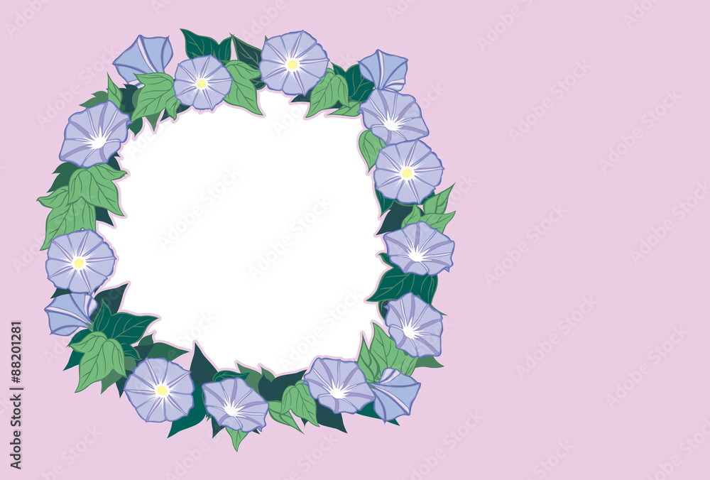 朝顔 円形 図案 薄紅色の背景 はがき横書き 夏の草花 朝顔 をイラストにしました 朝顔 単体と はがきサイズの比率のイラストを用意しました Stock Vector Adobe Stock