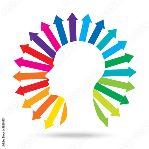 Thoughts and options. vector illustration of head with arrows