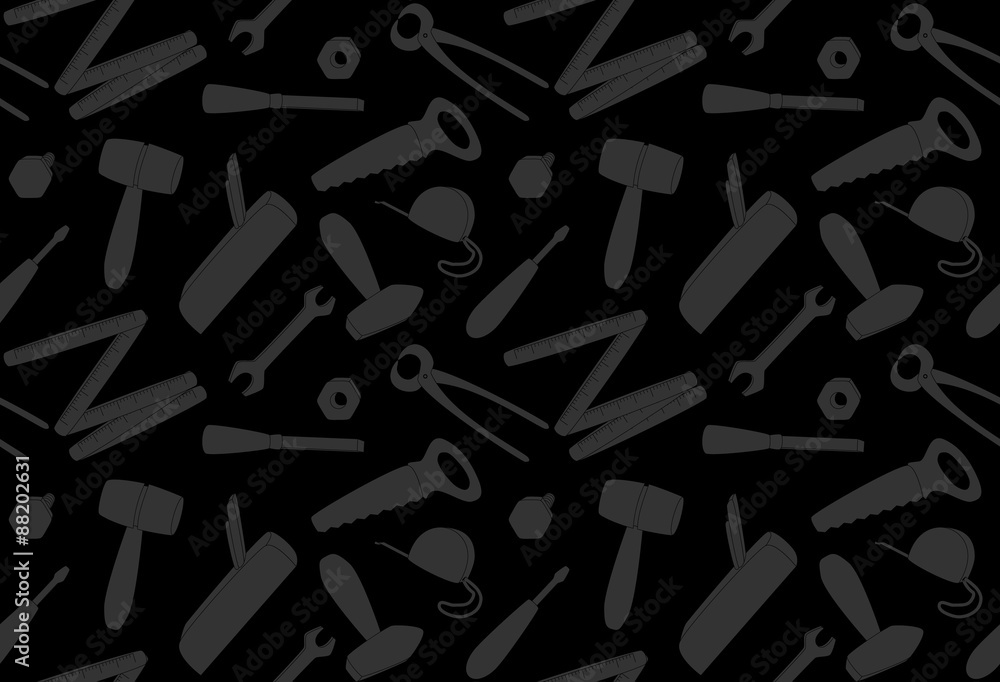 cartoon tools, dark seamless pattern, illustration cartoon tools, dark seamless pattern, illustration