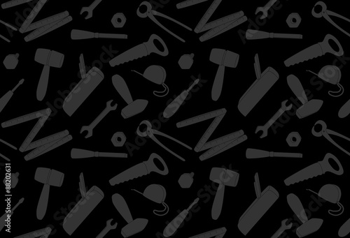 cartoon tools, dark seamless pattern, illustration