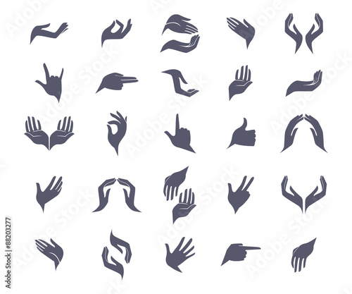 Set of open empty flat hands icons with different gestures signs