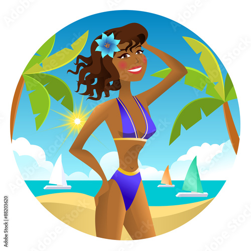 Girl on the beach.Vector illustration.
