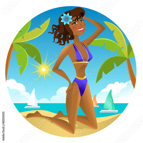 Girl on the beach. Vector illustration.