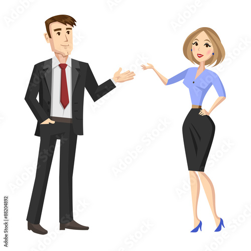 Cartoon illustration of younger business people. Vector.