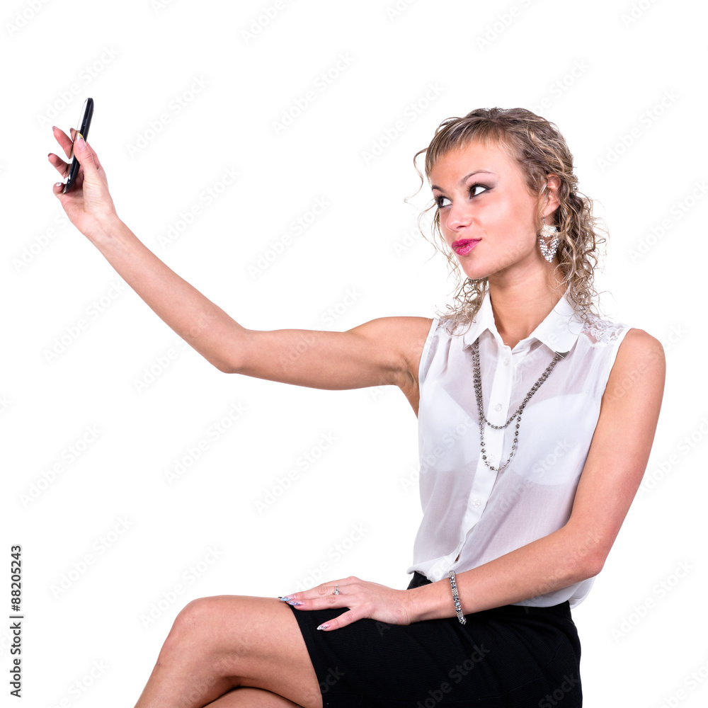 Smiling Young Woman Holding Blank Smart Phone Smiling Young Woman Holding Blank Smart Phone
