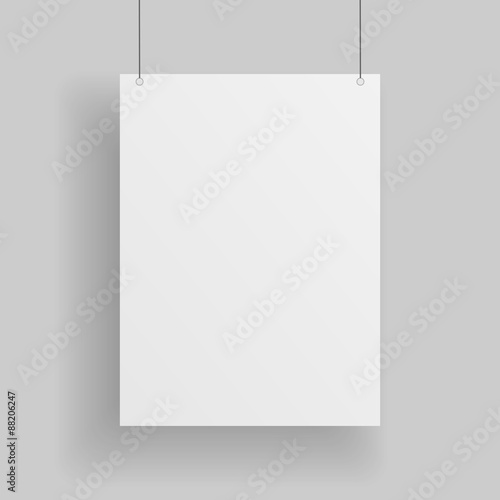 Blank white paper Page hanging against grey Background