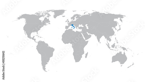 world map with indication of Italy
