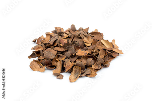 Heap of loose empty cacao shells