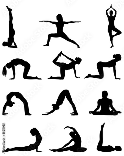 Silhouettes of yoga and gymnastics, vector