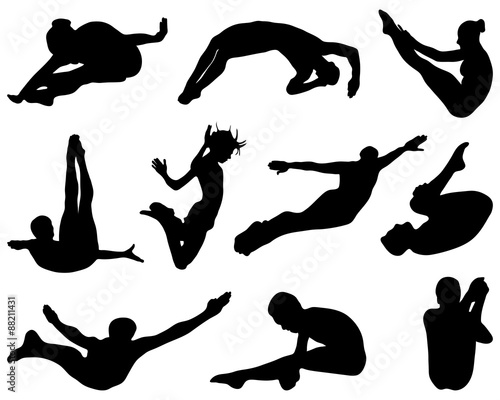 Jumping people into the water, silhouette