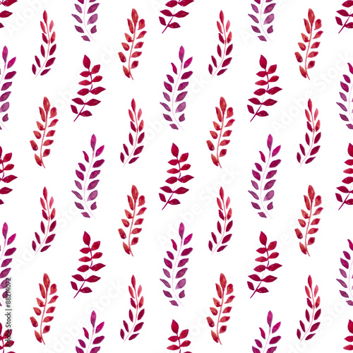 Seamless pattern with watercolor red leaves