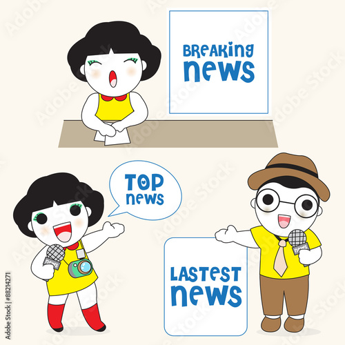 Female And Male Television News Anchor and Reporters Character illustration