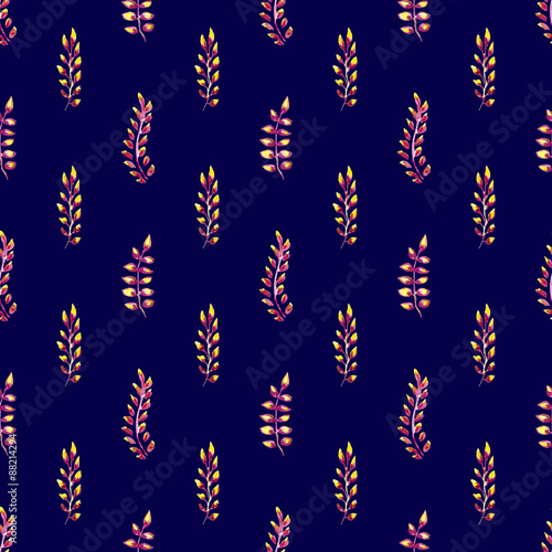 Seamless pattern with watercolor red leaves
