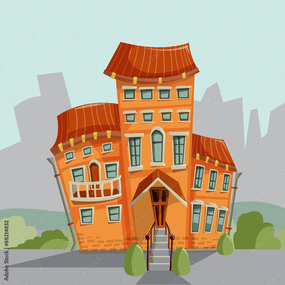 City house facades. Vector illustration.