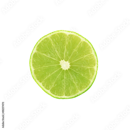 Ripe lime cut in half isolated over the white background