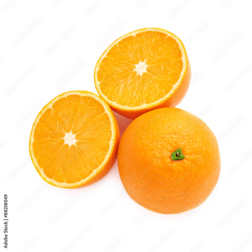Served orange fruit composition isolated over the white Served orange fruit composition isolated over the white