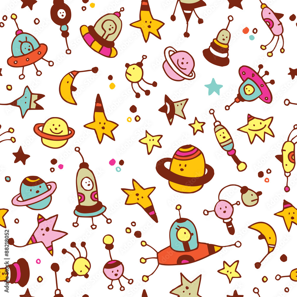 Naklejka premium aliens, planets, stars, space cosmos seamless pattern