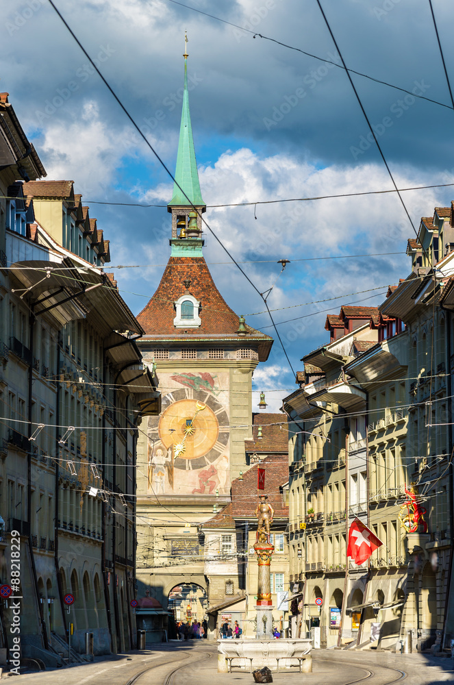View of the Kramgasse street in the Old City of Bern - Switzerla