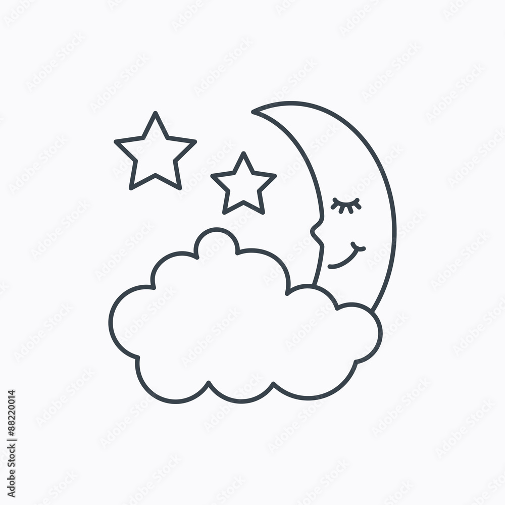 Night or sleep icon. Moon and stars sign. Night or sleep icon. Moon and stars sign.