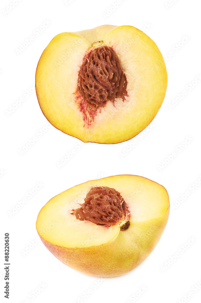 Half of a peach fruit isolated Half of a peach fruit isolated
