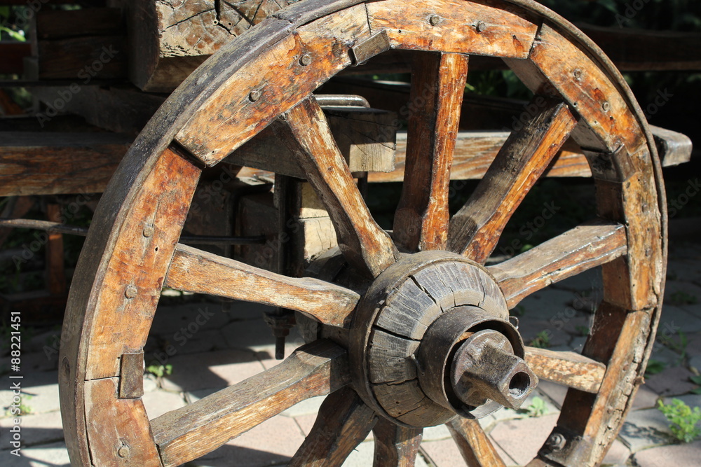 Close up on an old Wagon Wheel.