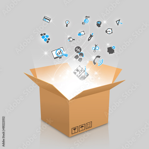open box with the outgoing light and web icons