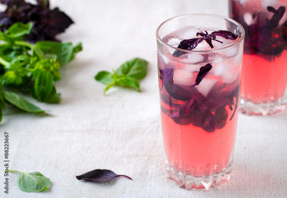 Red basil lemonade with ice Red basil lemonade with ice